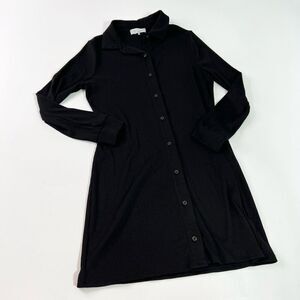 WAYF Shirt Dress Women's Medium Black Button Up Long Sleeve Classic Ribbed